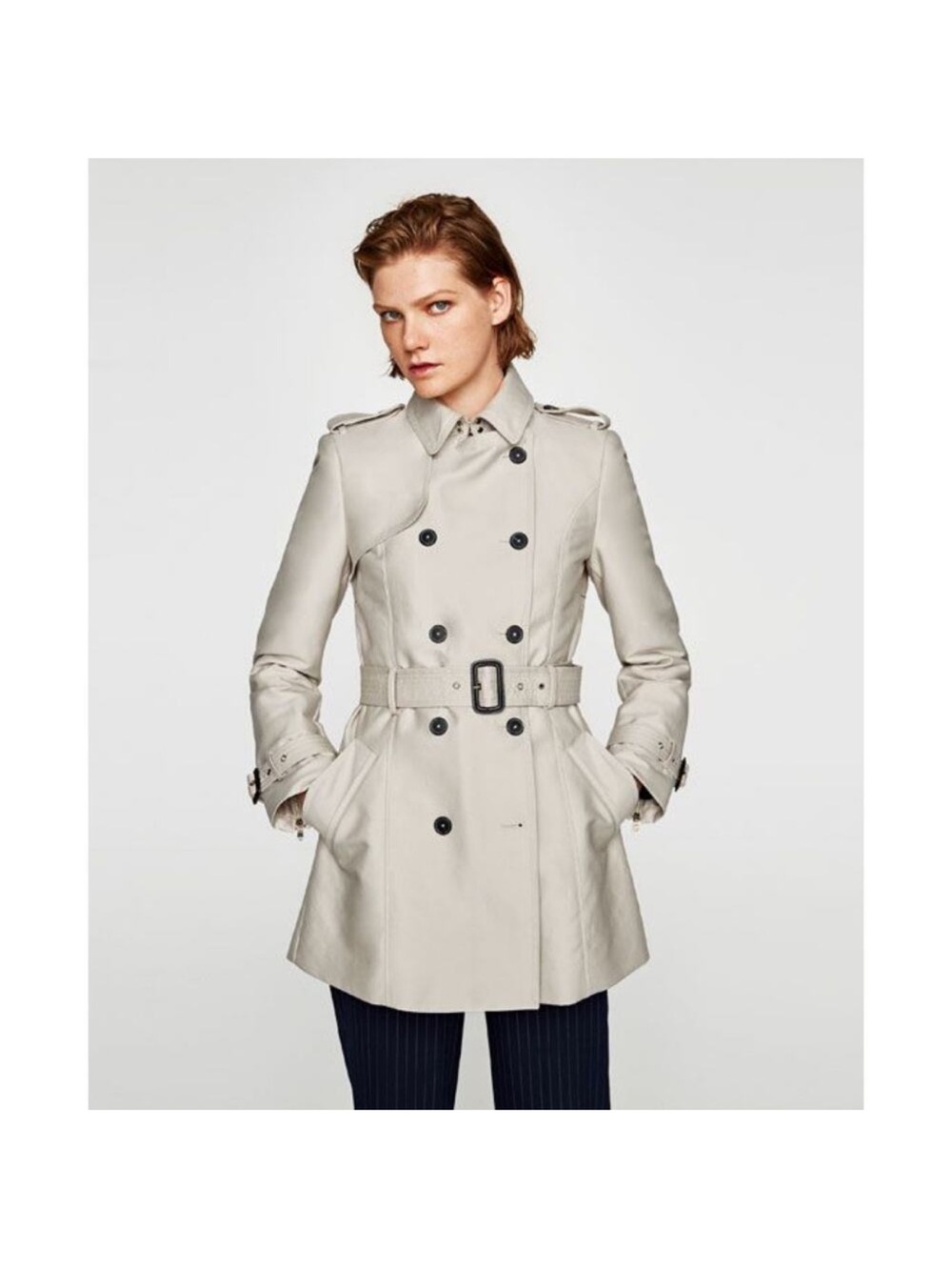 Zara Light Beige Double-Breasted Trench Coat with Belt